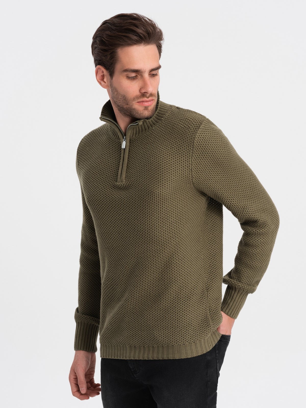 Meeste kootud kampsun püstkrae ja tõmblukuga Ombre Clothing - Image 3