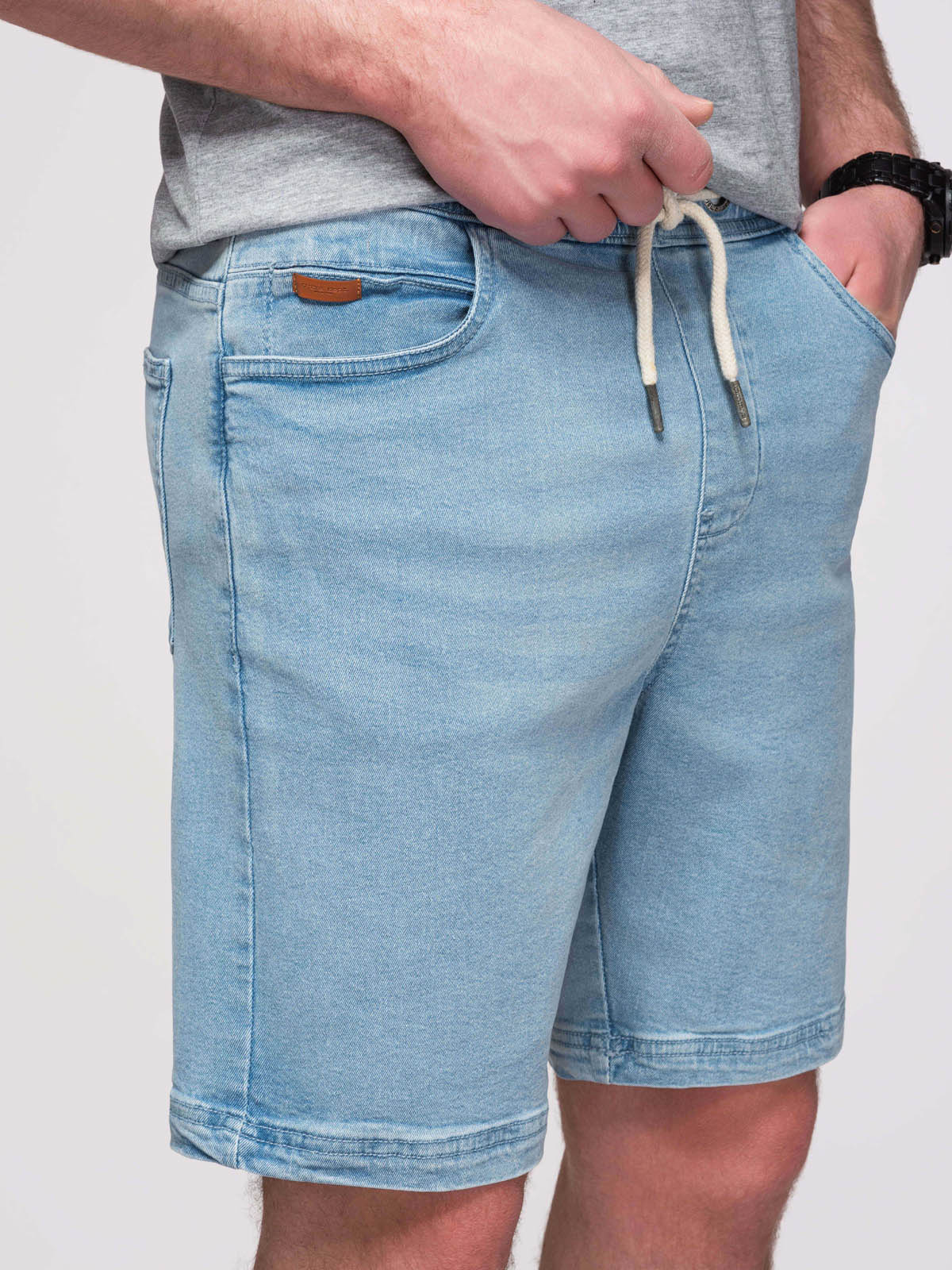 Ombre Clothing meeste teksalühikesed püksid nööriga vöökohaga - Image 3