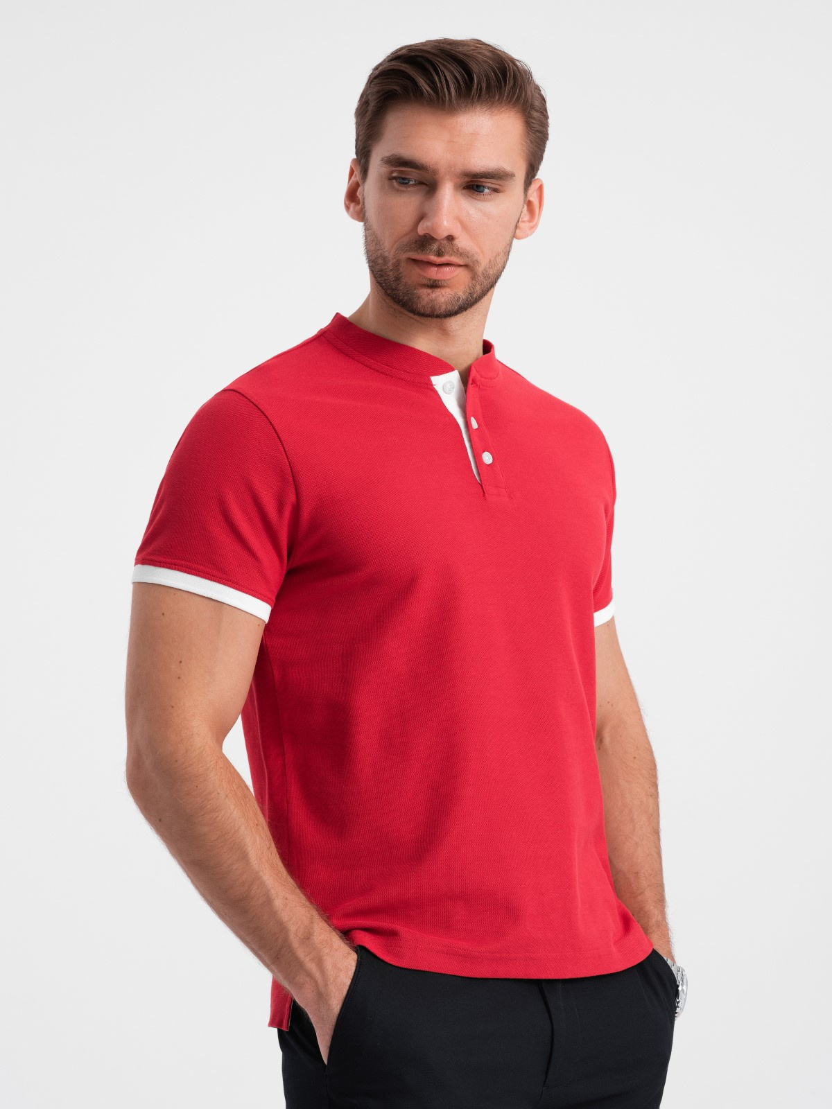 Meeste püstkrae ja nööpidega polosärk Ombre Clothing - Image 10