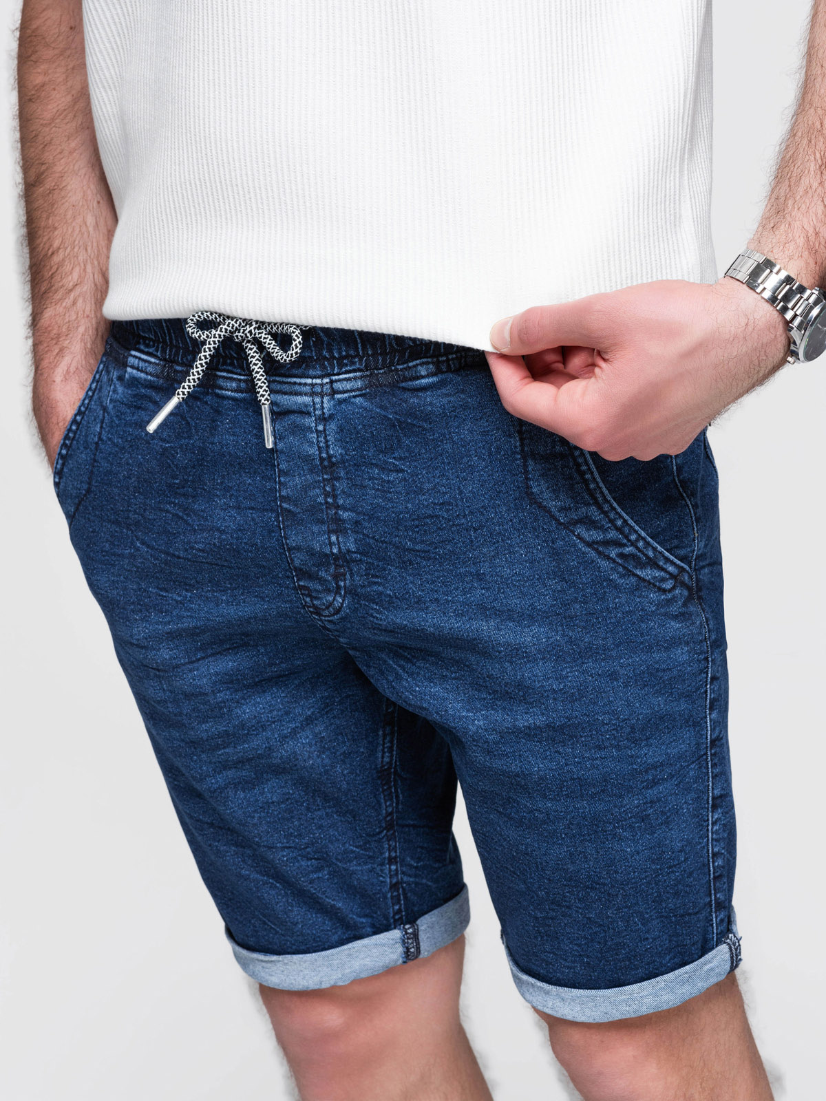 Ombre Clothing meeste teksalühikesed püksid nöörvööga - Image 11