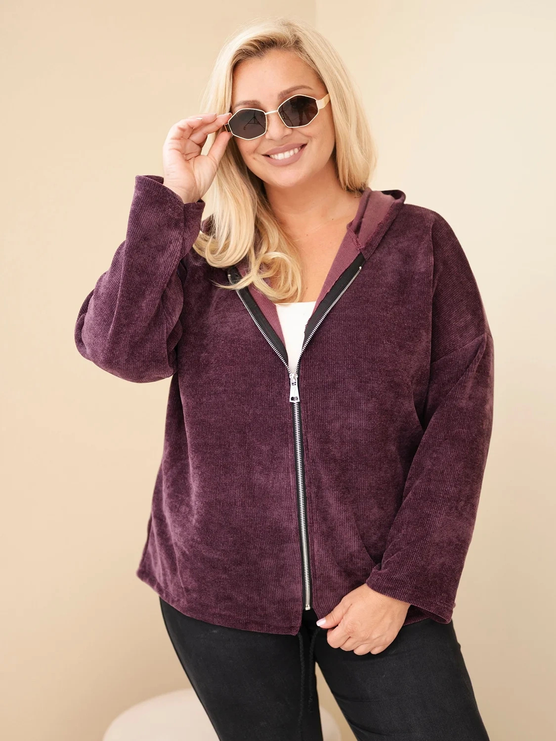Naiste sametine lukuga kapuutsiga pusa Kesi Plus Size - Image 13
