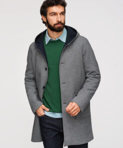 Meeste kapuutsiga villasegune mantel Ombre Clothing