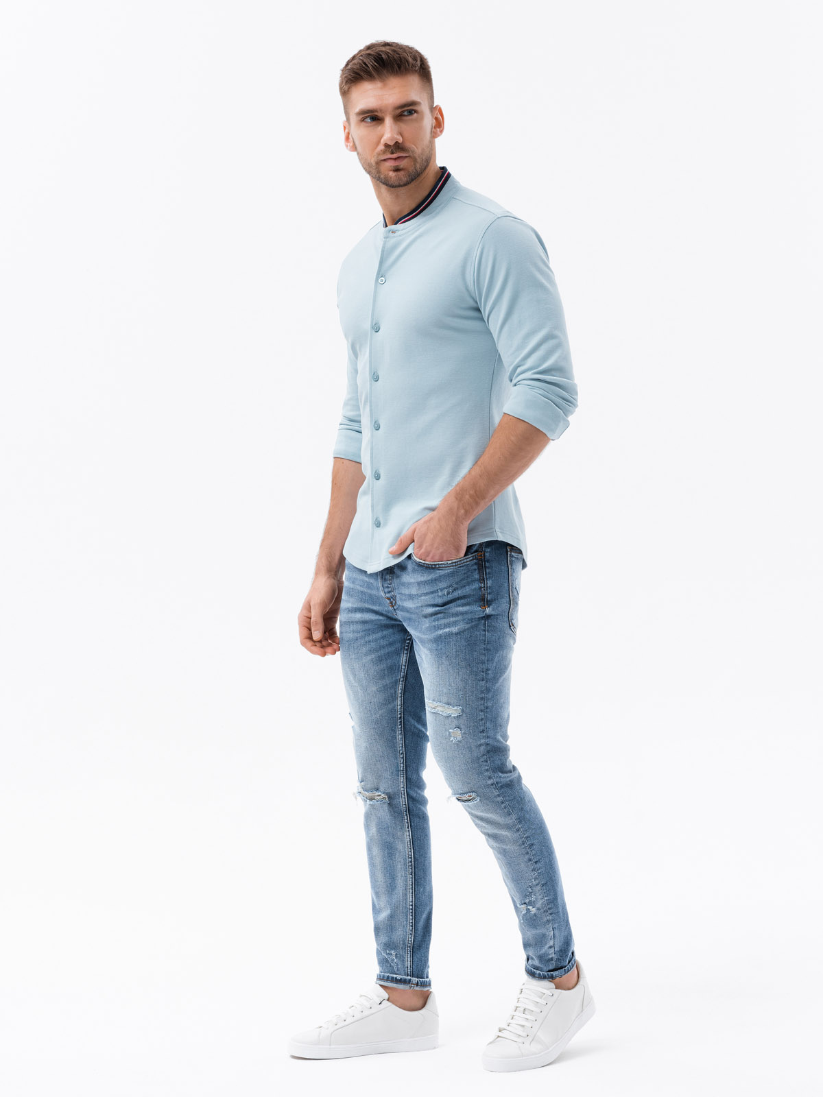 Meeste pikkade varrukatega särk püstkraega Ombre Clothing - Image 28