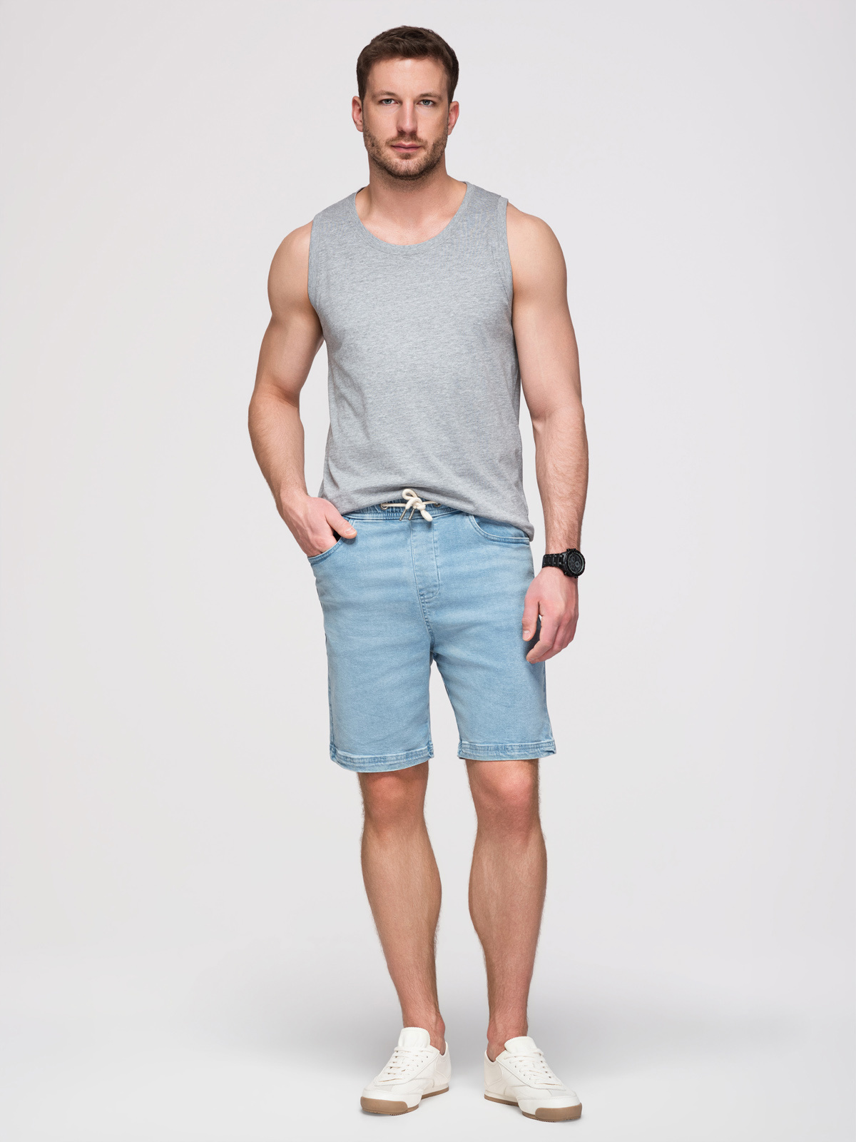 Ombre Clothing meeste teksalühikesed püksid nööriga vöökohaga - Image 2
