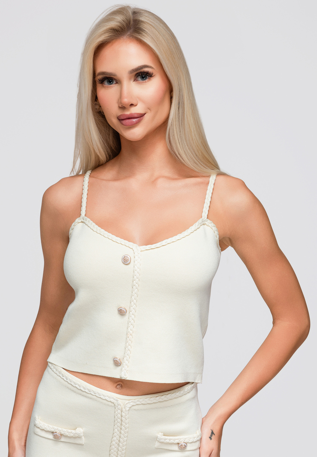 Naiste kootud topp dekoratiivsete nööpidega Ombre Clothing - Image 1
