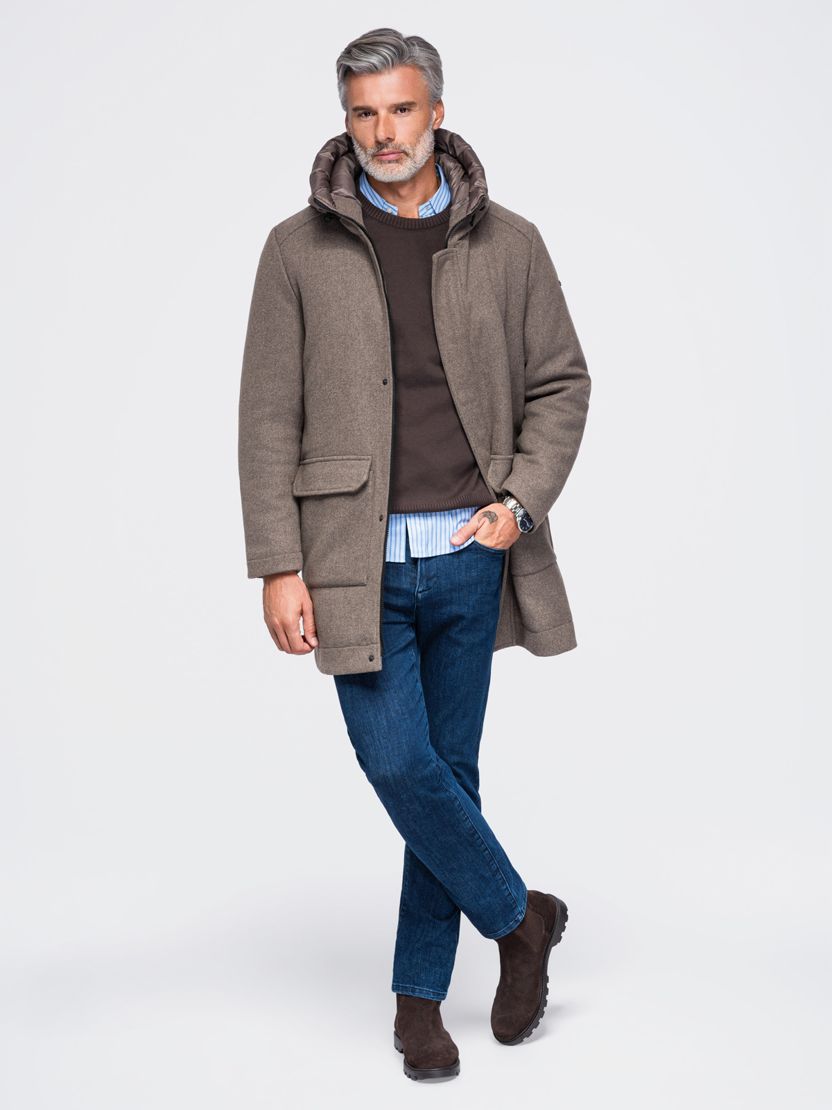 Meeste kapuutsiga villasegust mantel Ombre Clothing - Image 19