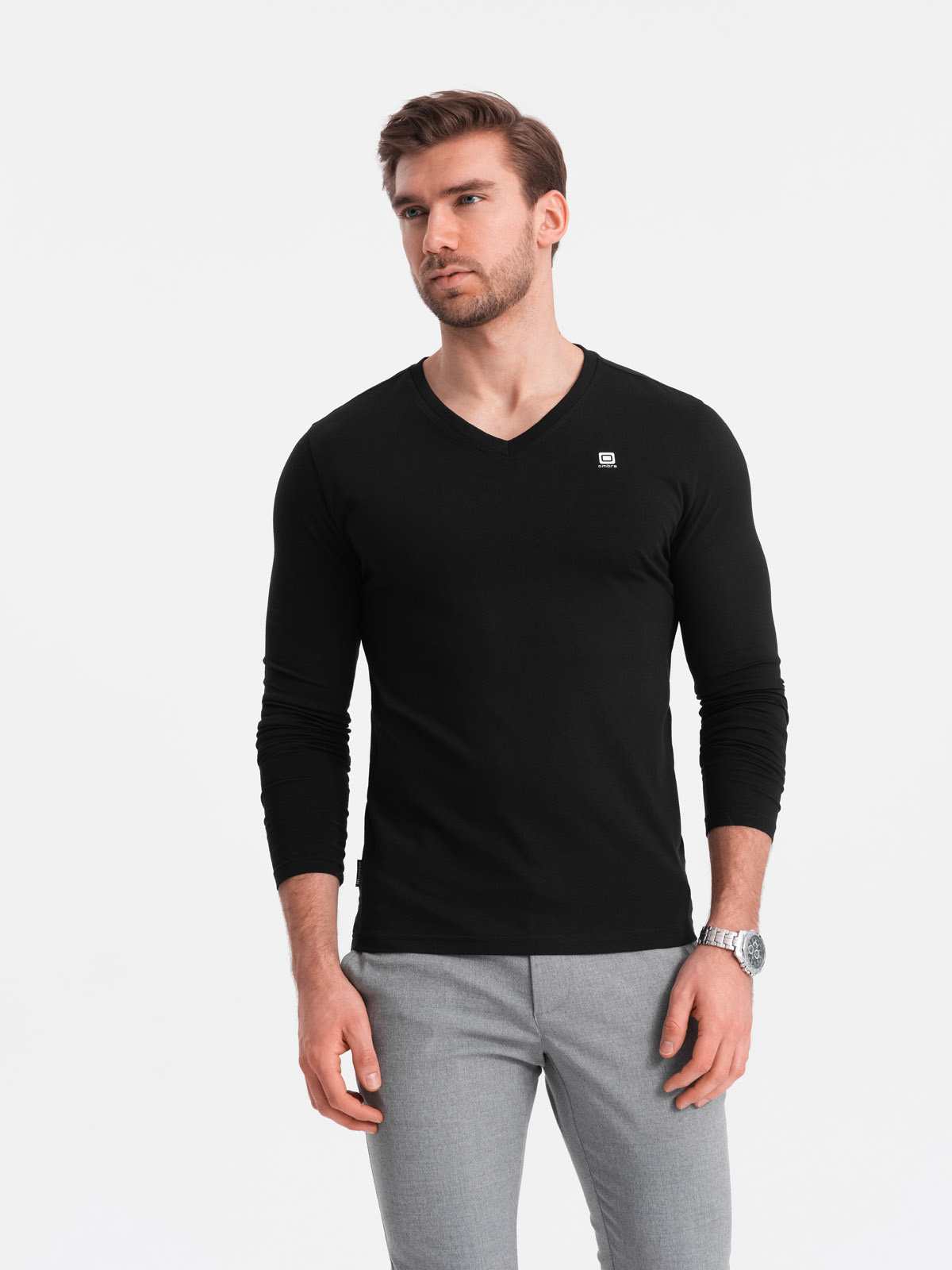 Meeste pikkade varrukatega V-kaelusega särk Ombre Clothing - Image 20