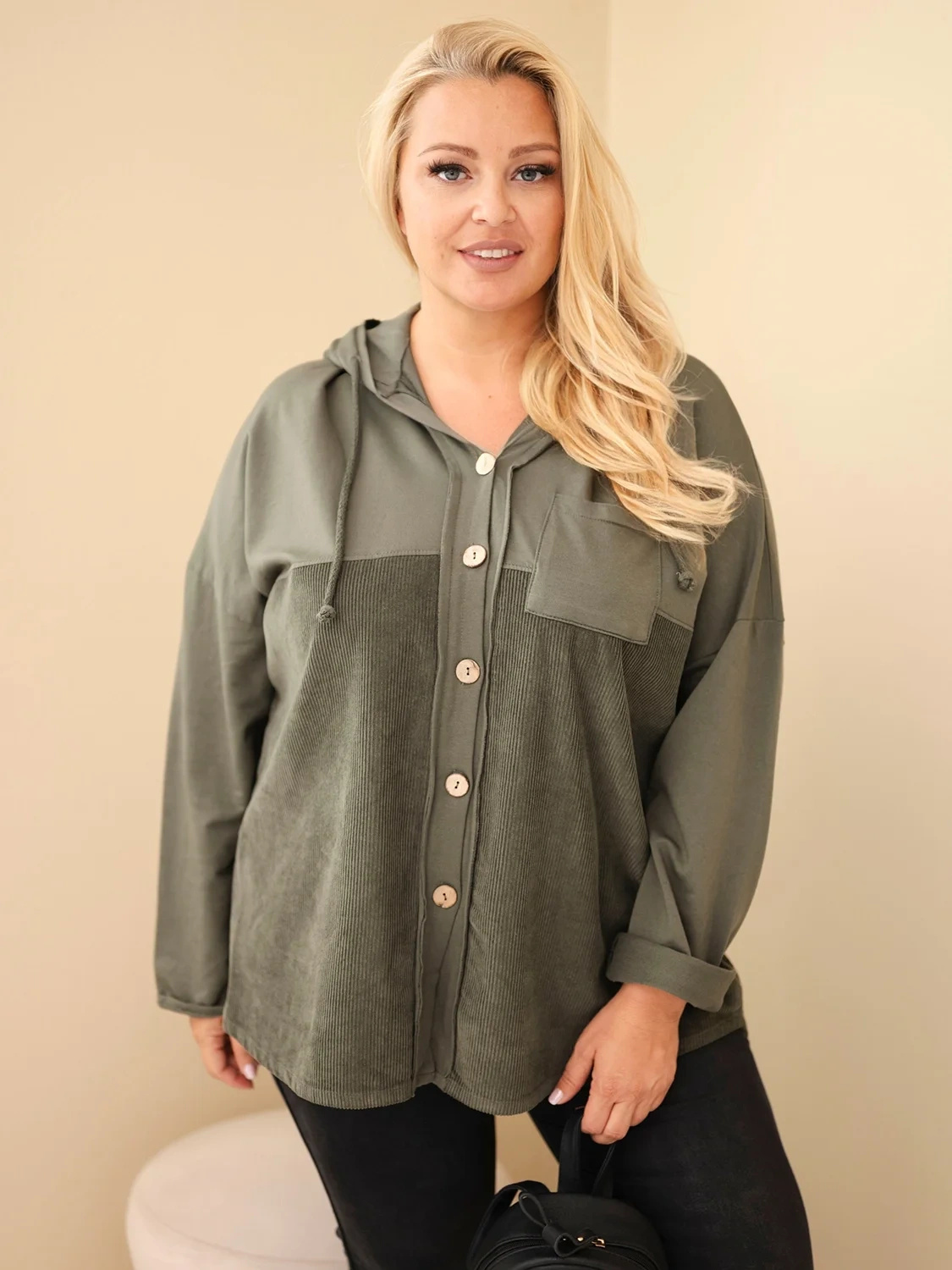 Plus Size naiste puuvillane nööpidega kapuutsiga pusa - Image 38