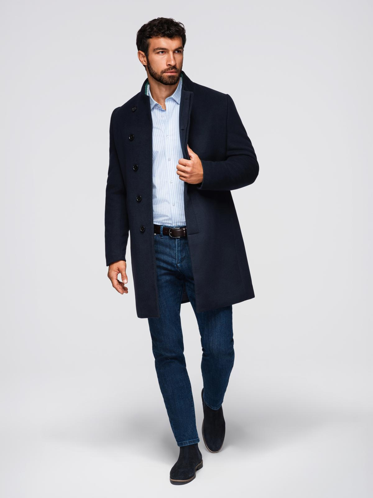 Ombre Clothing meeste poolpikk mantel püstkrae ja nööpidega - Image 21
