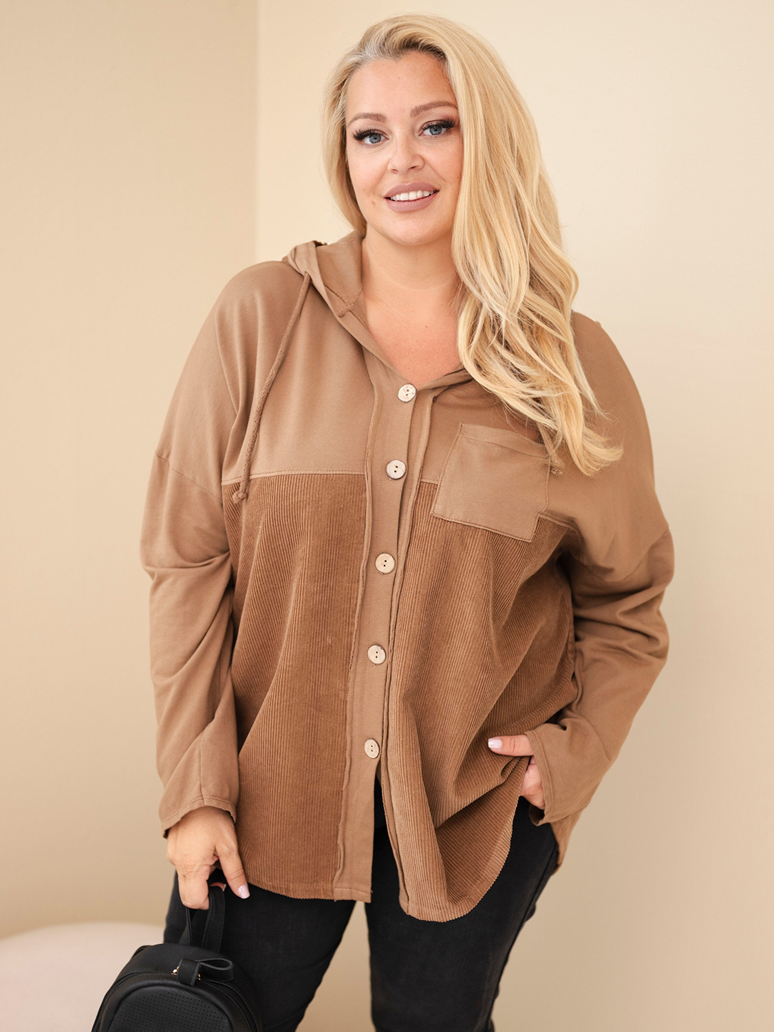 Plus Size naiste puuvillane nööpidega kapuutsiga pusa - Image 64