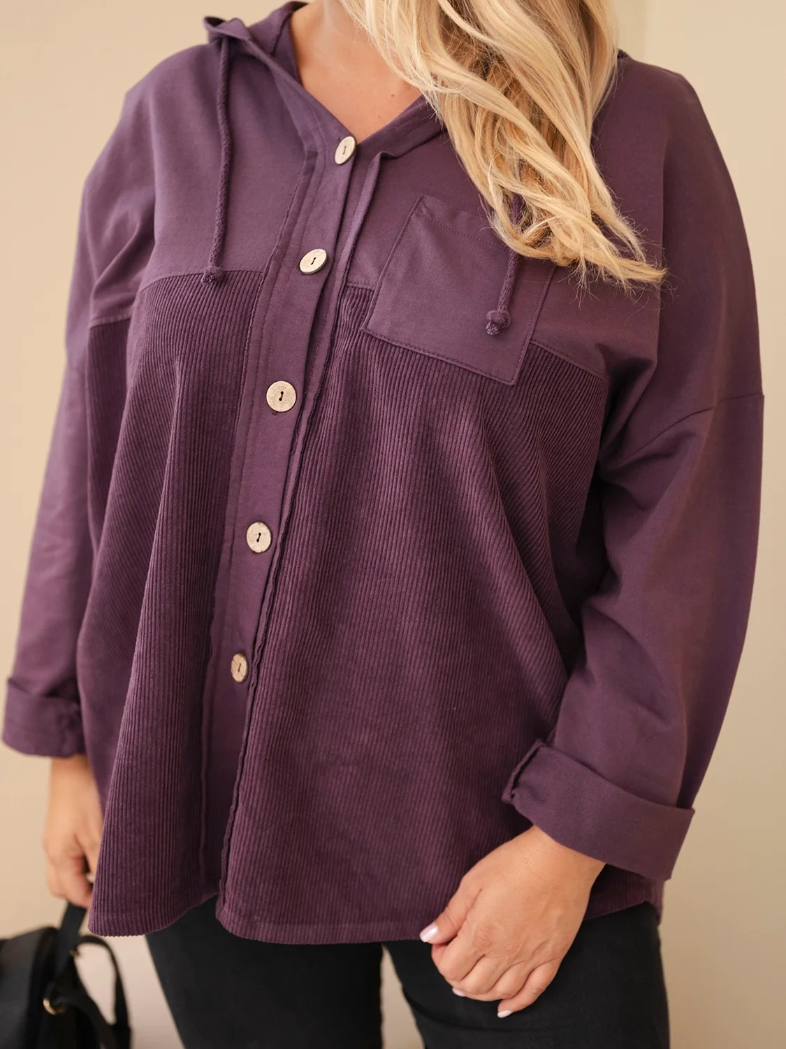 Plus Size naiste puuvillane nööpidega kapuutsiga pusa - Image 57