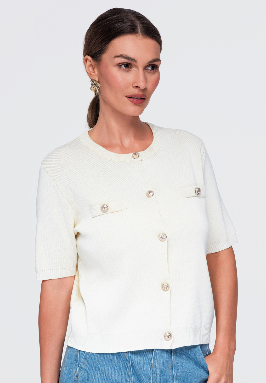 Ombre Clothing nööpidega lühikeste varrukatega naiste pluus - Image 10