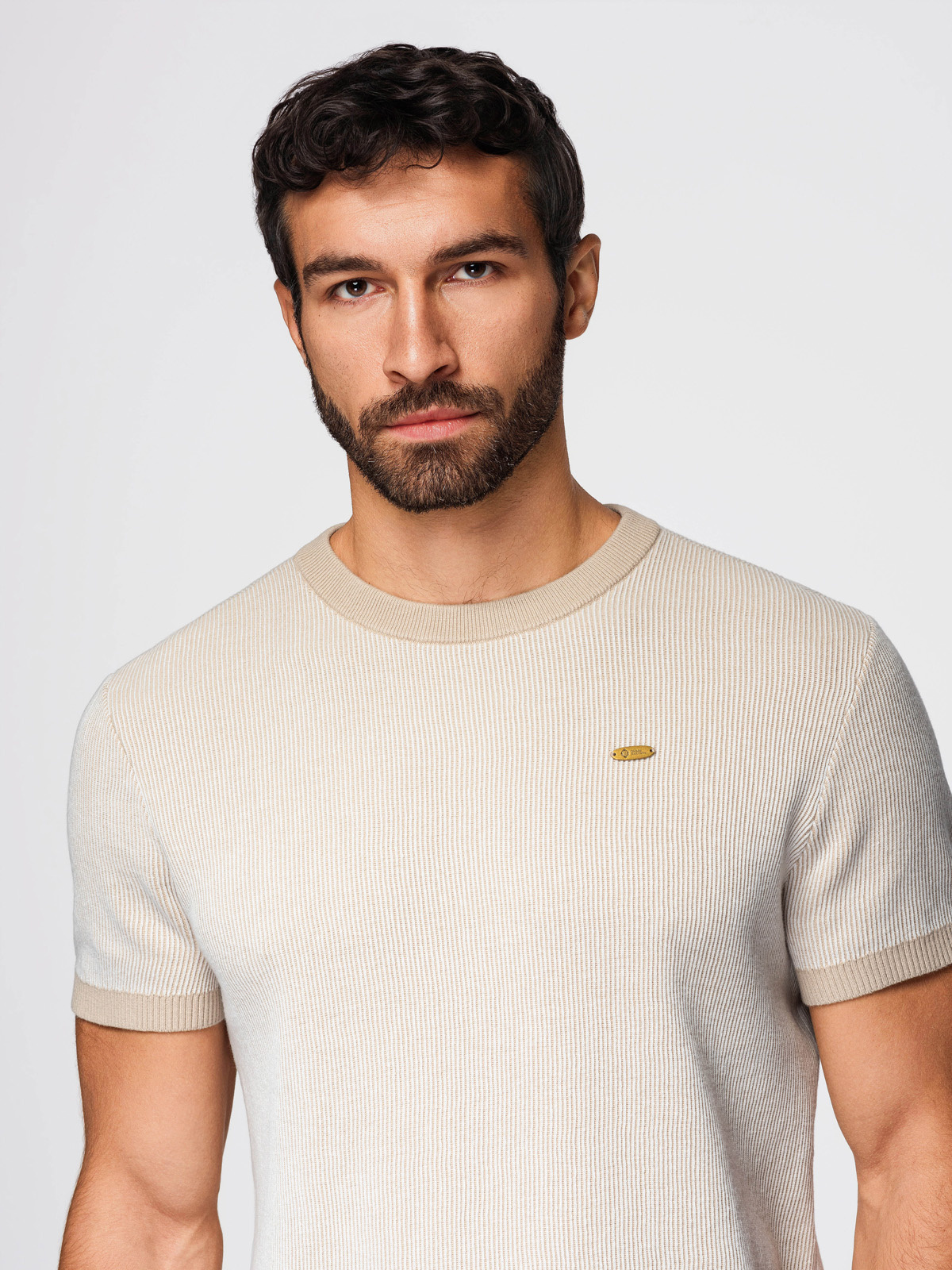 Meeste struktuurne kootud puuvillane T-särk Ombre Clothing - Image 2
