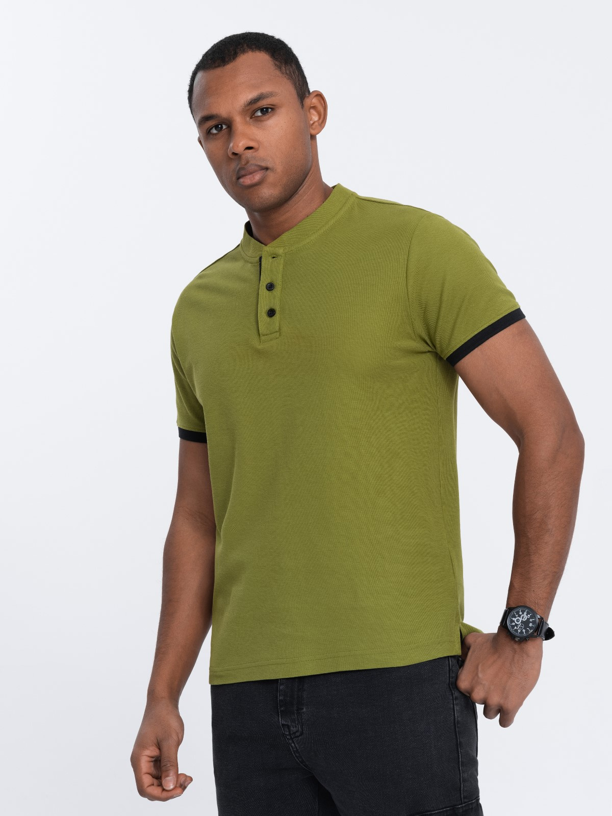 Meeste püstkrae ja nööpidega polosärk Ombre Clothing - Image 100