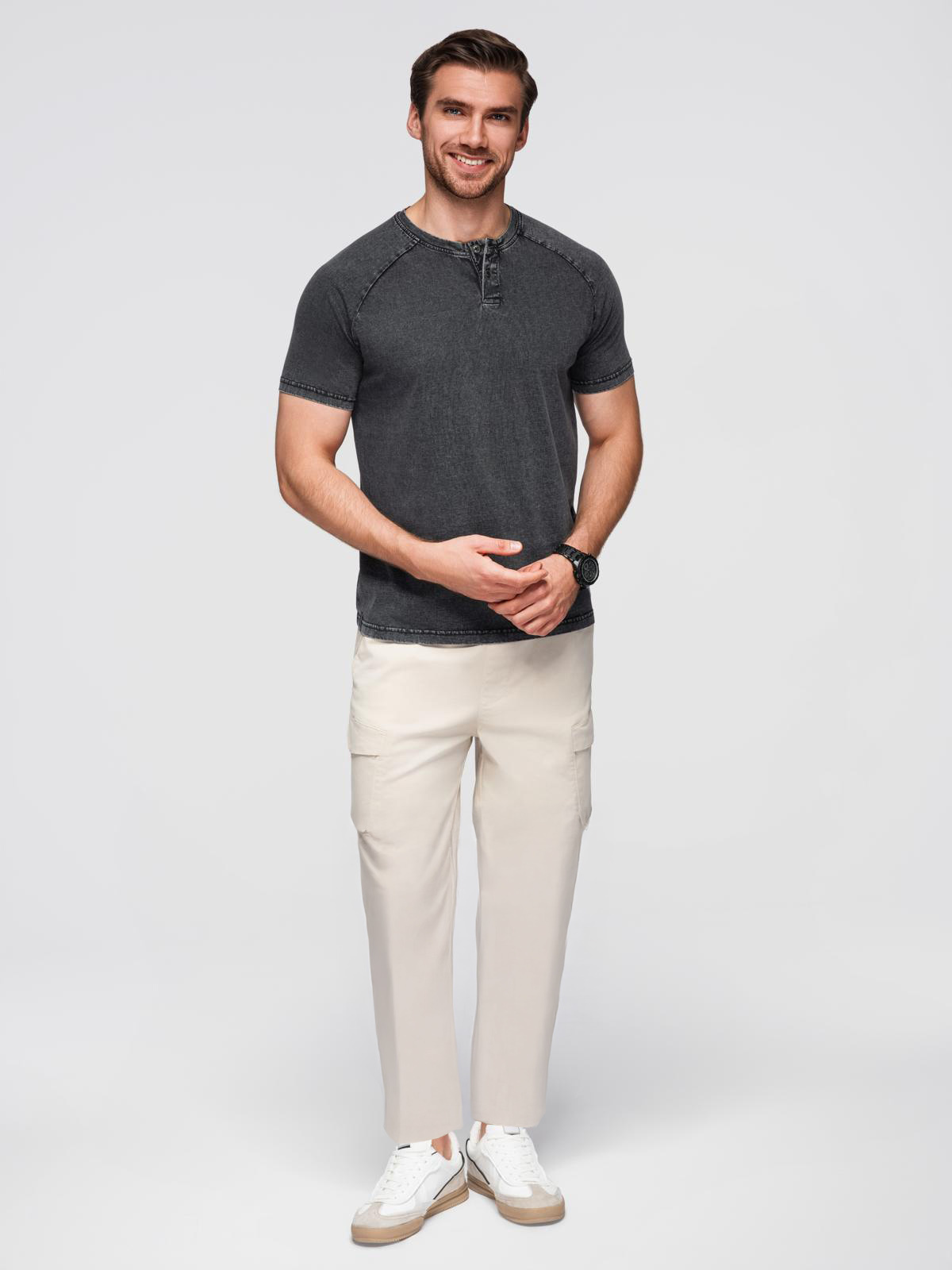 Ombre Clothing meeste nööpidega Henley T-särk - Image 3