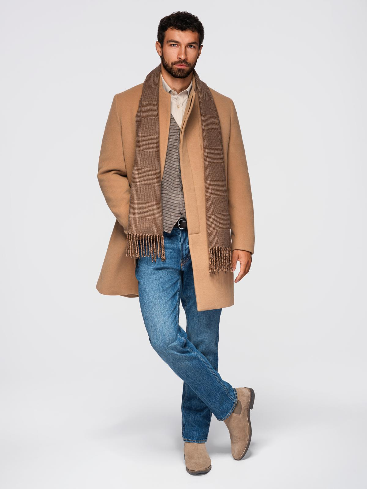 Ombre Clothing meeste poolpikk mantel püstkrae ja nööpidega - Image 29