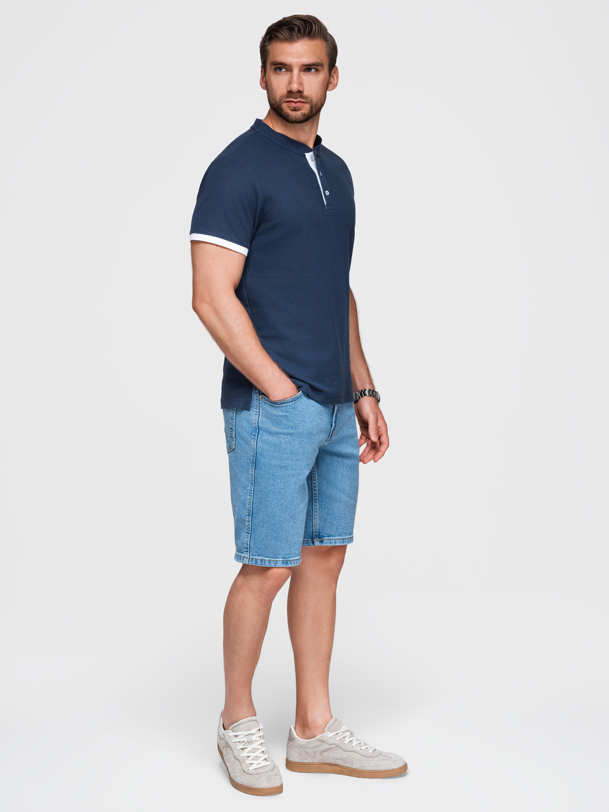 Meeste püstkrae ja nööpidega polosärk Ombre Clothing - Image 24