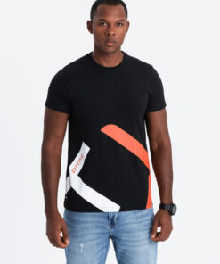 Meeste puuvillane T-särk kontrastse geomeetrilise trükiga Ombre Clothing