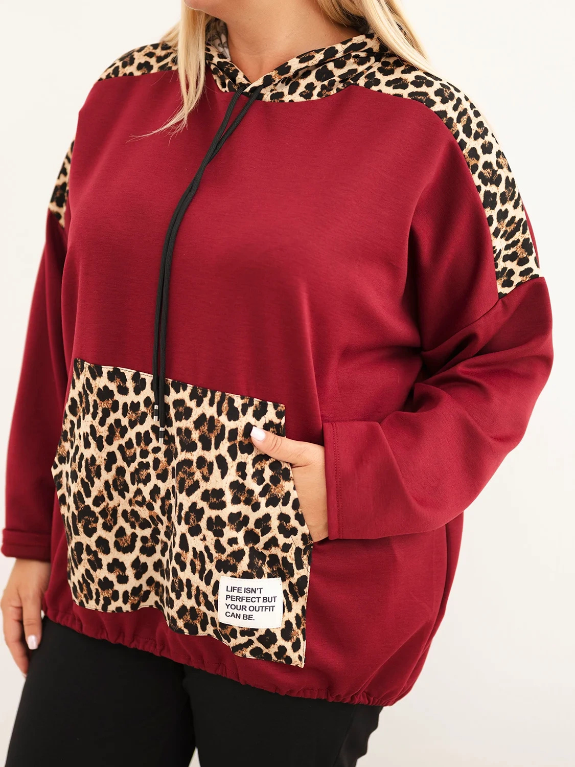 Plus Size naiste viskoosist kapuutsiga pusa pantrümustriga detailidega - Image 60