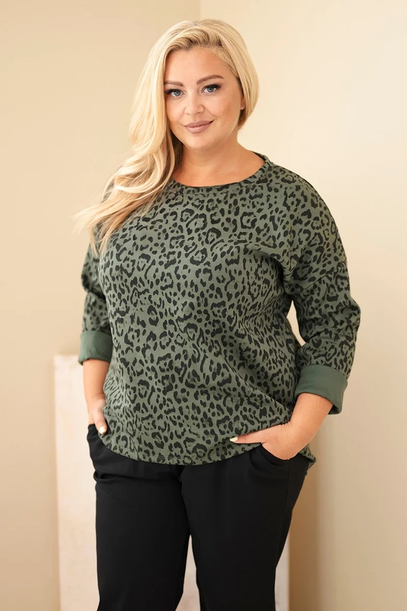 Naiste leopardimustriga pikendatud seljaosaga pluus Plus Size - Image 1