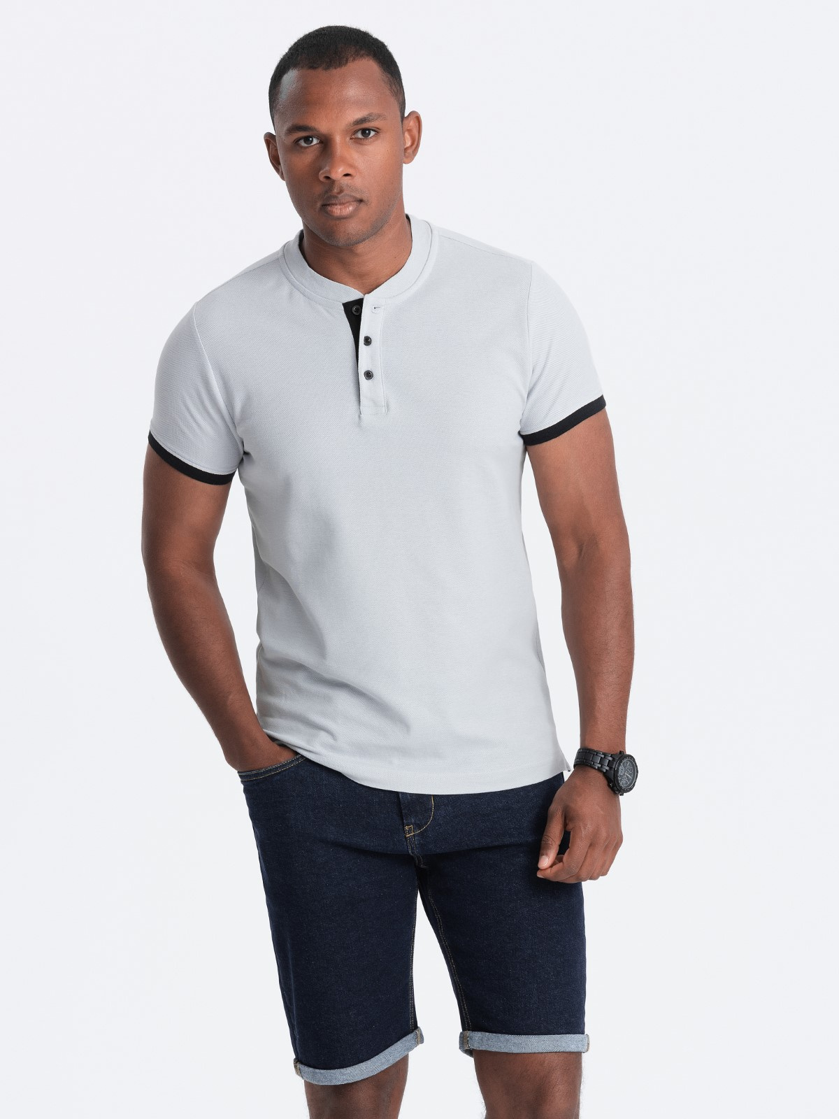 Meeste püstkrae ja nööpidega polosärk Ombre Clothing - Image 129