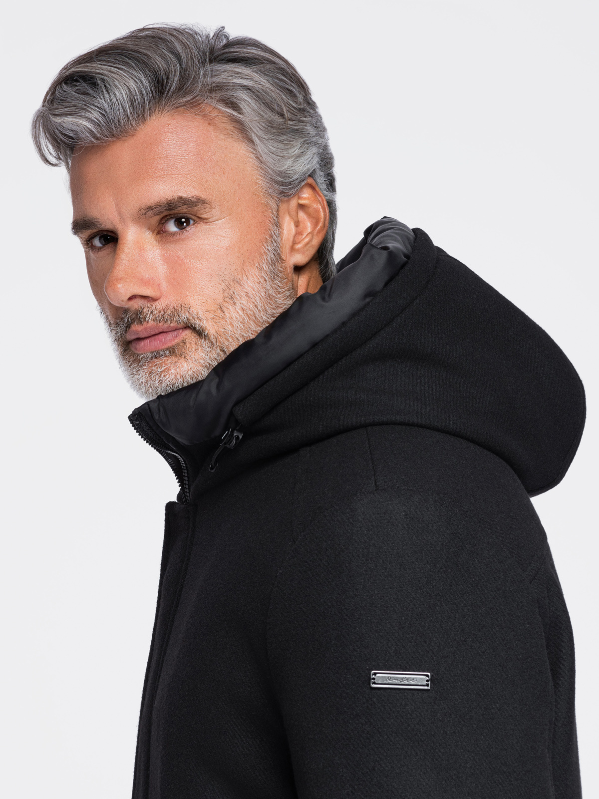 Meeste kapuutsiga villasegust mantel Ombre Clothing - Image 4