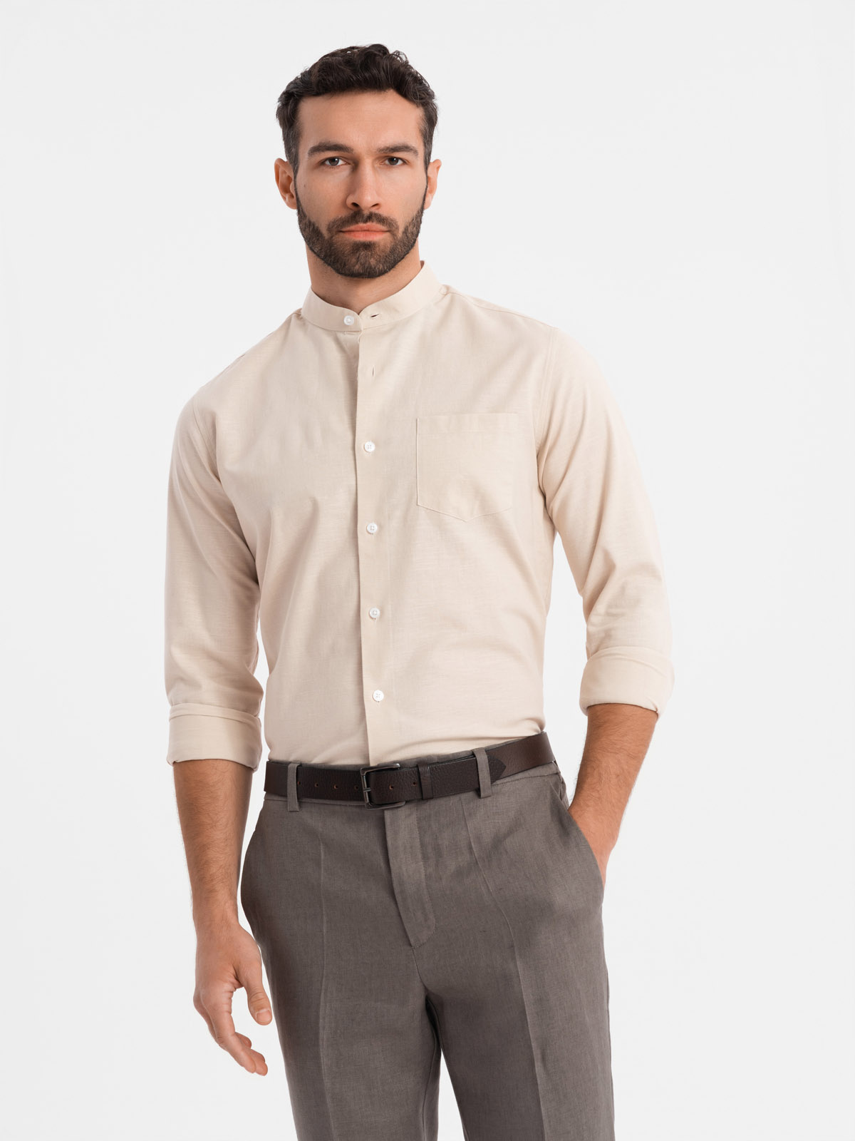 Meeste linane püstkraega triiksärk Ombre Regular Fit - Image 33