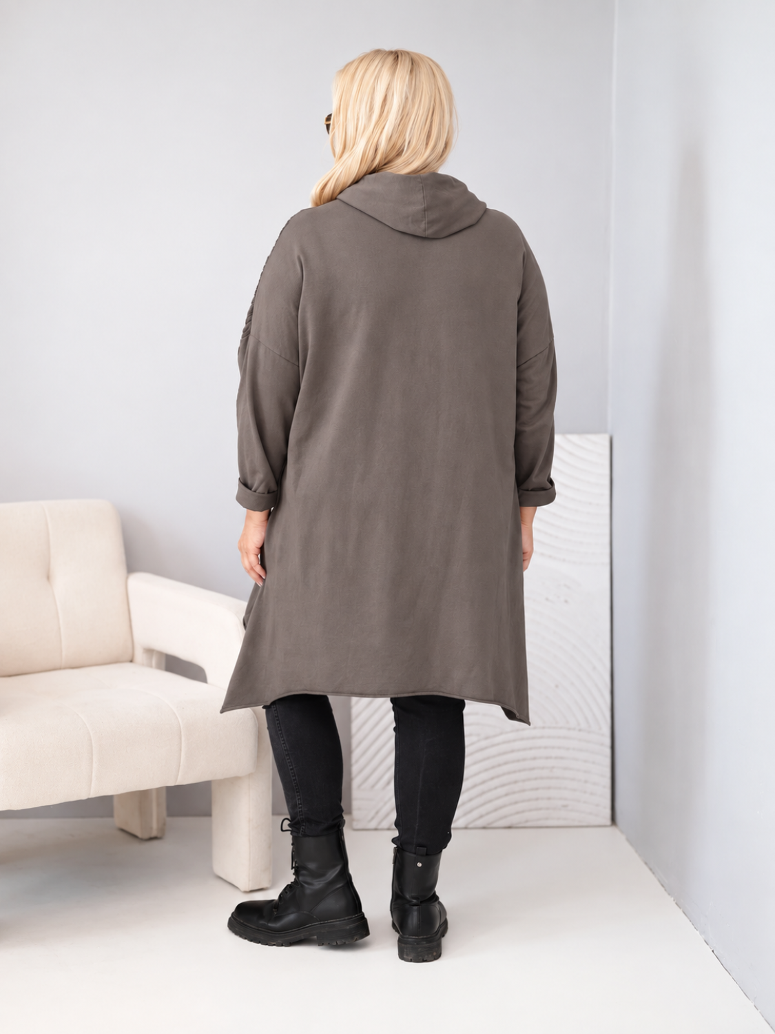 Naiste kapuutsiga puuvillane pusa Kesi Plus Size palmikmustriga - Image 11