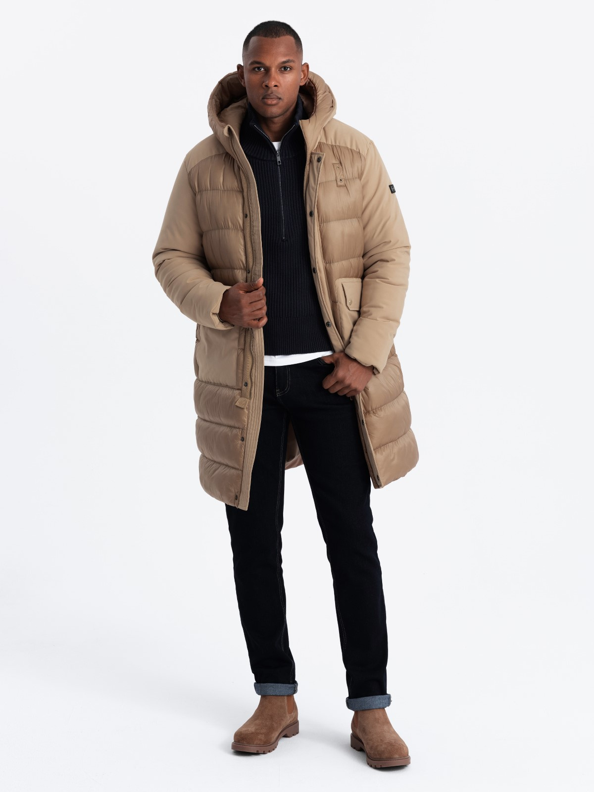 Meeste pikem tepitud talvejope kapuutsiga Ombre Clothing - Image 7