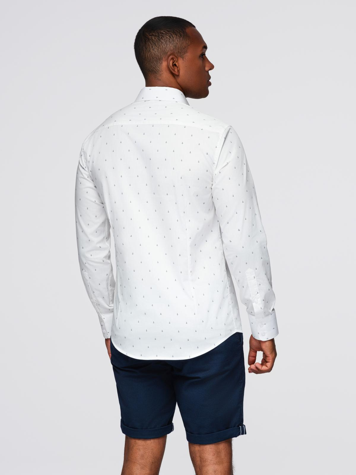 klassikaline meeste puuvillane ankrutega slim fit särk - valge v3 om-shcs-0156 - Image 5